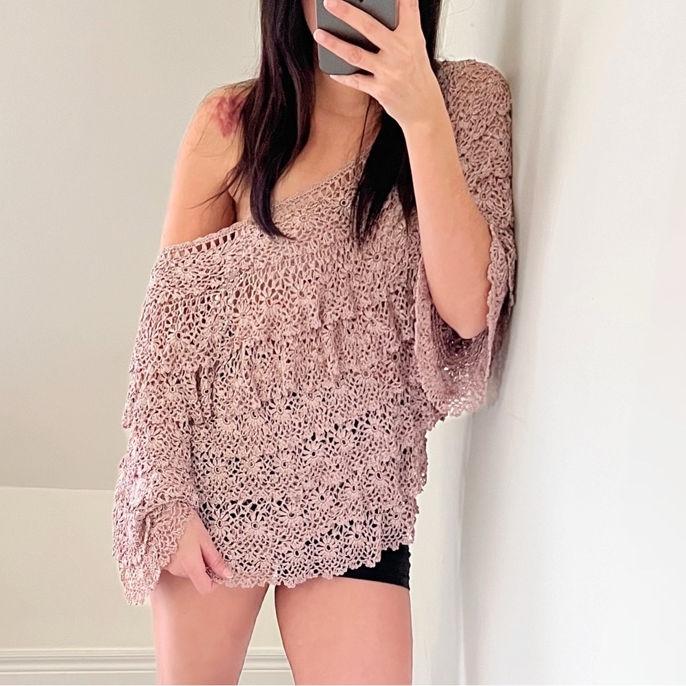 Tiered Crochet Sweater top Large